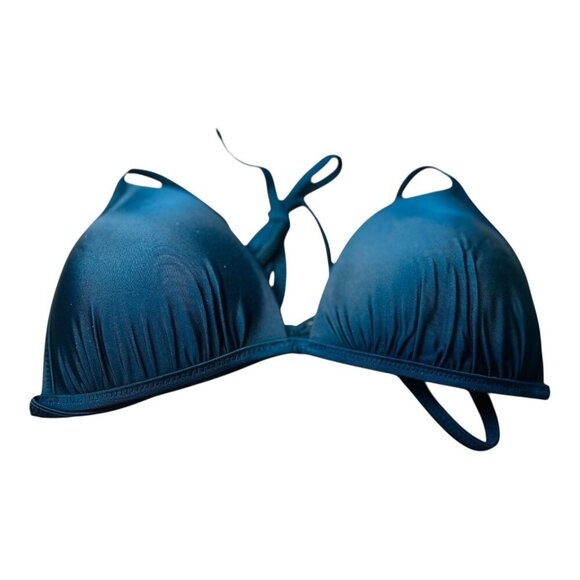 Aerie Black Perky Triangle Bikini Top Halter Tie Back Size Small Padded Classic - Picture 3 of 8